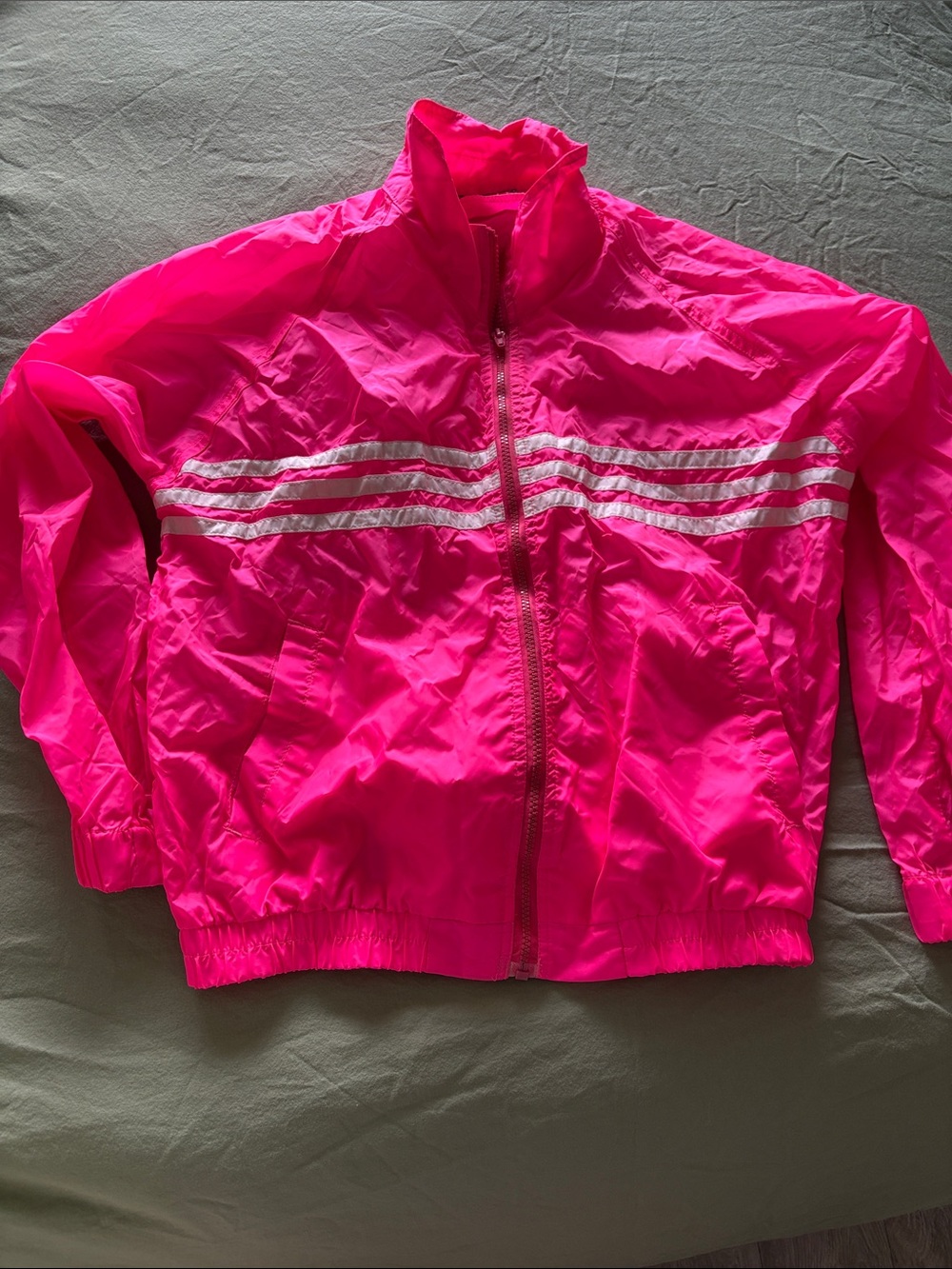 Vintage Bright Hot Pink Windbreaker Jacket with Reflective Stripes